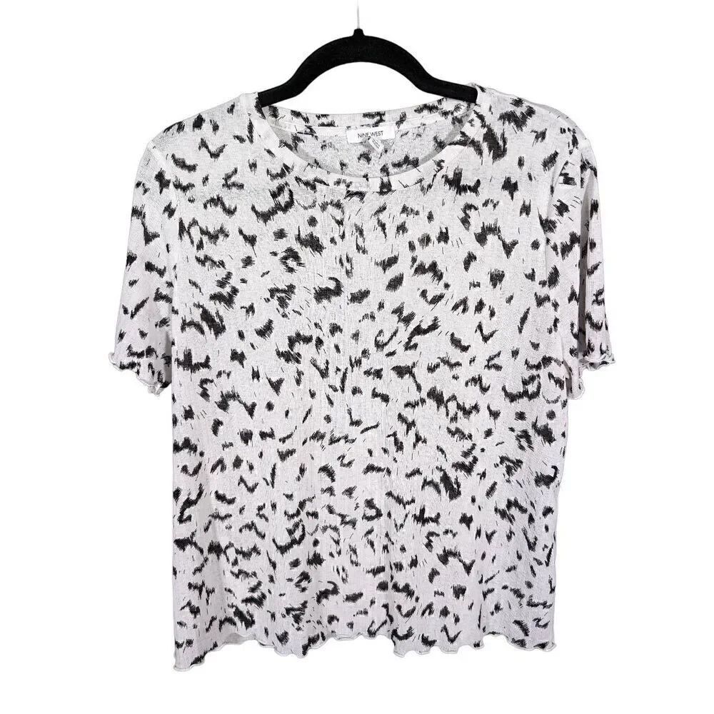 NINE WEST T Shirt Black White Short Sleeve Women's Large